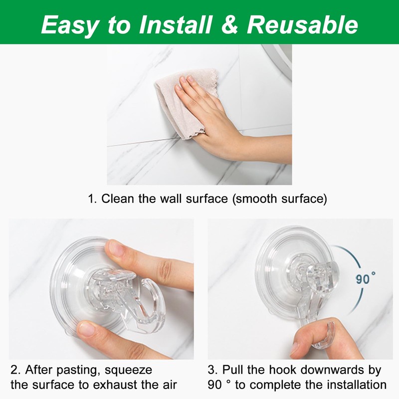 2pcs Suction Hooks,Heavy Duty Plastic Strong Vacuum Suction Cup,Clear Reusable