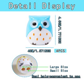 SZJHXIN Colored Pencil Sharpeners Manual, Dual Hole Lovely Cartoon Owl Pencil Sharpener for Kids and Adults School and Office Handheld Animal Pencil Sharpener with Lid (4pcs)