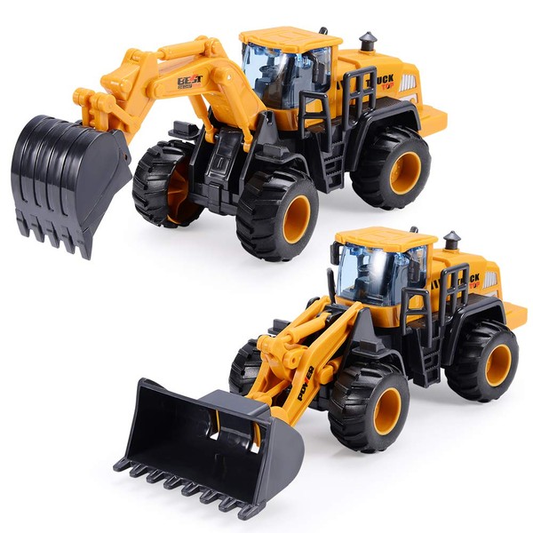 Beestech Construction Toys for 3 Year Old Boys, 2 Pack with Excavator Toy, Bulldozer Toys for Kids, Sand Toys, Beach Toys, Truck Toys, Sand Box Toys for 3,4,5,6 Year Old Boys, Girls,Kids