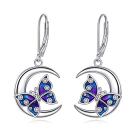 Moon Animal Earrings Women Girls 925 Sterling Silver Raccoon/Elephant/Fox Hanging Earrings Animal Jewellery Gift, Sterling Silver, Cubic Zirconia