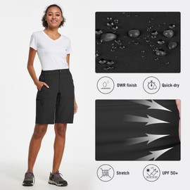 BALEAF Women's Hiking Shorts 10 Inches Golf Shorts Quick Dry Stretch with Pockets UPF 50+ for Camping, Travel Blue Size XL