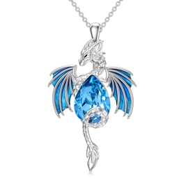 MBSUUH Dragon Necklace Sterling Silver March Birthstone Wyvern Necklace Embllished with Teardrop Shaped Crystal Jewelry Gift for Women