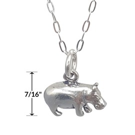 Sterling Silver Hippo Hippopotamus 3D Charm Necklace, 18"
