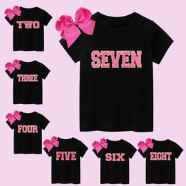 D.O.T Girls Birthday Outfits Shirt Tutu Skirts Set Hair Bow Sash Clothes Set Toddler Baby 2nd 3rd 4th 5th 6th 7th 8th (Black On SEVEN, 7Years)