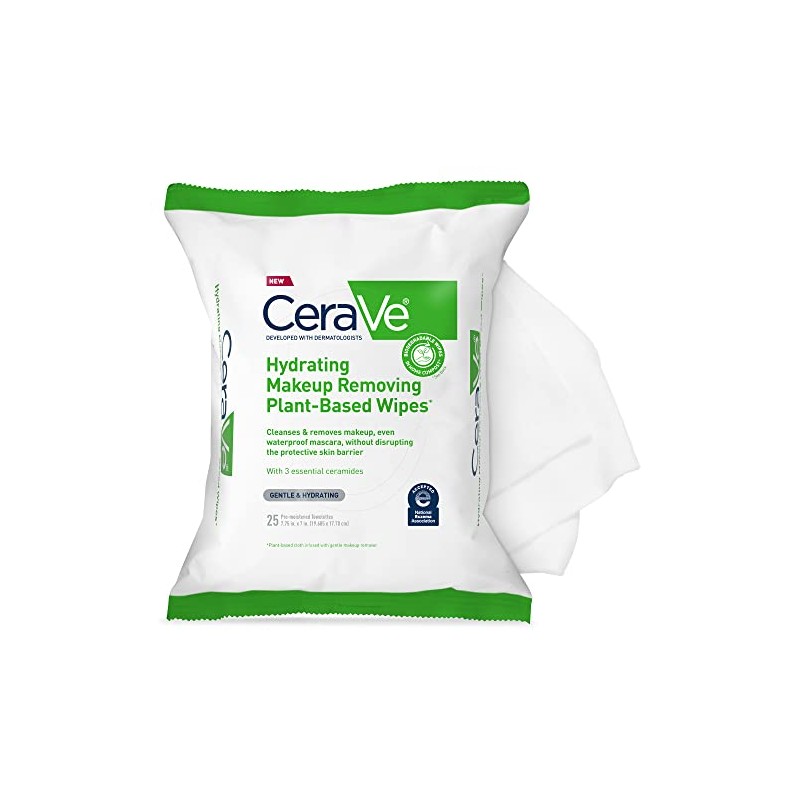 CeraVe Hydrating Facial Cleansing Makeup Remover Wipes Plant Based Face