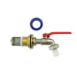 Meister Rain Barrel Outlet Set 4 Pieces – Ball Outlet Valve 3/4 Inch External Thread – With Suction Basket, Sealing Tape & Nozzle – Brass/Rain Barrel Spout/Water Butt Tap Tap/Stopwatch / 9924900