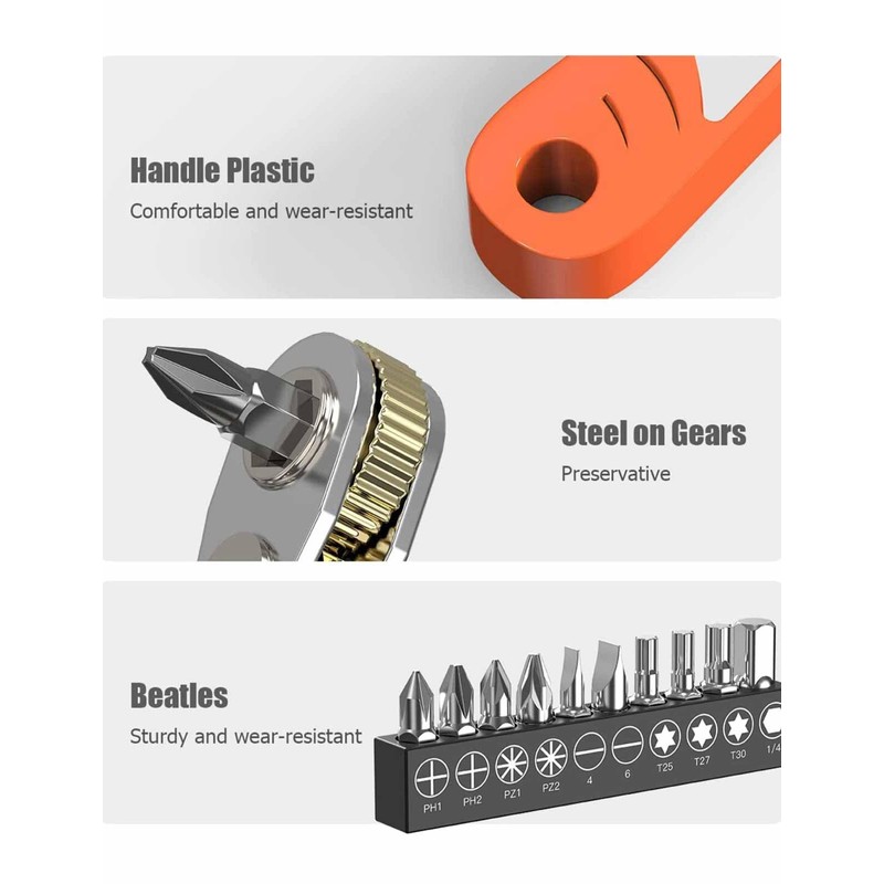Right Angle Phillips Magnetic Screwdriver, 1/4” PH2 Mini Ratchet Wrench