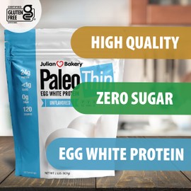 Julian Bakery Paleo Thin Protein Powder | Egg White | Unflavored | 25g Protein | Soy-Free | GMO-Free | Three 2 LBS Bags | 90 Servings | 3 Pack