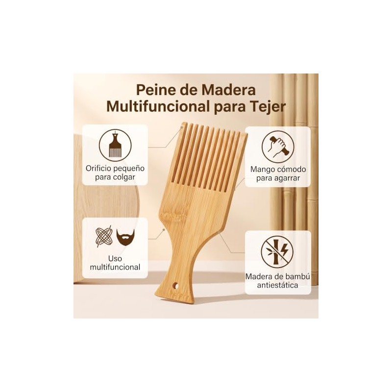 Peine para Tejer Tapicería de Madera de Bambú con Agujero,