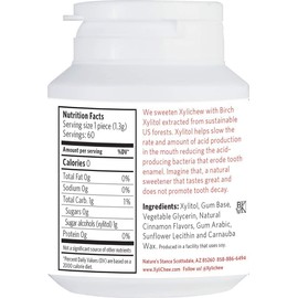 Xylichew 100% Xylitol Chewing Gum Jar - Non GMO, Gluten, Aspartame, and Sugar Free Gum - Natural Oral Care, Relieves Bad Breath and Dry Mouth - Cinnamon, 60 Count (Pack of 1)