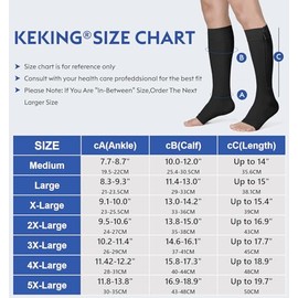KEKING® Calcetines de compresión con cremallera para hombres y mujeres, puntera abierta, 20-30 mmHg, soporte firme hasta la rodilla, medias de compres