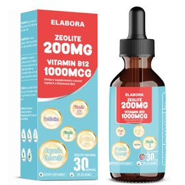 Elabora Elabora 60ML Zeolite Drops for Kids and Adults, Organic Chlorella, 200mg Zeolite Liquid Drops with 1000mcg Vitamin B12,10 Billion CFU & Prebiotics for Gut Support & Speech, Immune, Bone, Strawberry