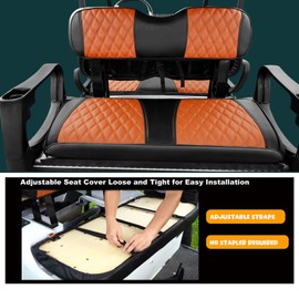 Rosefray Golf Cart Seat Covers Fit for Club Car Precedent/Club Car DS/EZGO RXV/EZGO TXT/Yamaha OEM Rear Seat Cushion, Backrest Leather Litte Diamond Seat Covers-Brown&Black