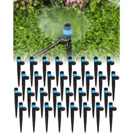 Landtouch 36Pack Drip Irrigation Parts, Quick Connect 1/4" Adjustable 360° Emitter Sprinklers with 6" Stake, Easy-Clean for Garden & Farm Irrigation Systems