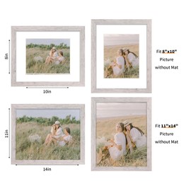 iRahmen 11x14 Picture Frame Set of 4 with Tempered Glass, Display 8x10 Picture Frame with Mat or 11 x 14 Without Mat, Wood Rustic Picture Frames for Horizontal or Vertical Table Top and Wall Mounting