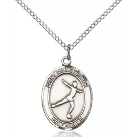 bliss Sterling Silver St Christopher Figure Skating Sports Pendant Necklace 18'' Chain