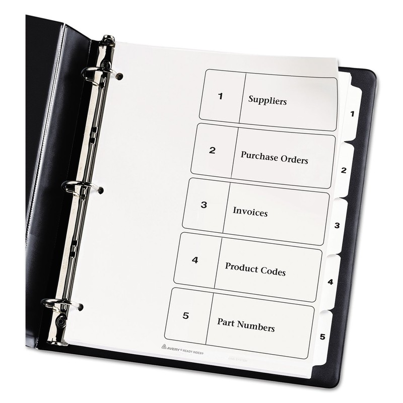 Customizable TOC Ready Index Black and White Dividers, 5-Tab, 1