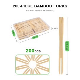 CREASOL 3.5” Bamboo Forks Disposable: Mini Forks for Charcuterie, Appetizers, & Fruits – Perfect for Weddings, Parties, & Catering.200PCS