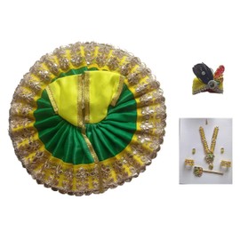 Handmade Golden Green Border Bal Krishna Dress and Ornaments for 3 To 6 Inches Laddu Gopal Idol Poshak/kanha ji Dress, Laddu Gopal Dress Yellow 4JA11