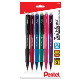 Pentel Mechanical Pencils Twist-Erase EXPRESS - 0.7 mm - Assorted Barrel Colors, Pack Of 6 Pencils