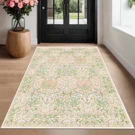 Washable Beige Green 5x8 Area Rug for Large Entryway, Living Room, Kids Room, Boy Bedroom, Playroom - Vintage Oriental Rug Low Pile Non Slip & Stain Resistance (5x8 Beige Green)