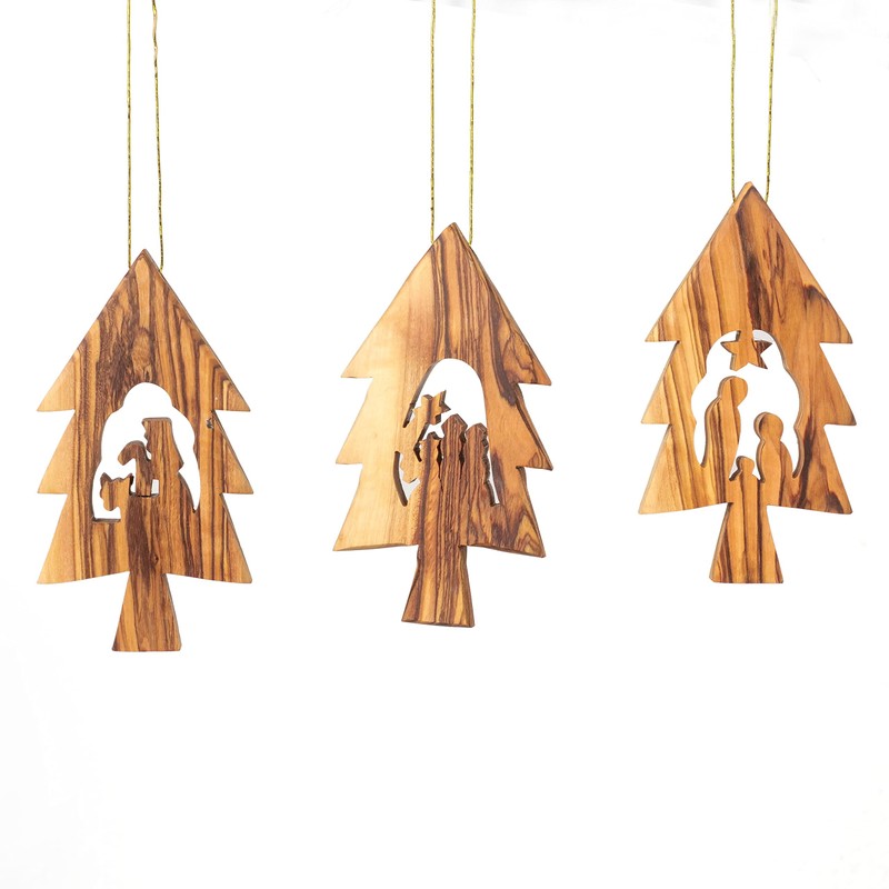 KASSIS Geschenkartikel Olive Wood Christmas Decoration Tree Decorations Set of