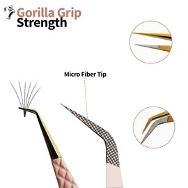 Leenax 2 Pieces Fiber Tip (Anti – Slip) Eyelash Extension Tweezers, Straight and 45-Degree Volume Tweezers, Japanese Stainless Steel (Peach)