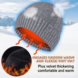 HASAGEI Men's Women's Thermal Knitted Winter Beanie Hat with Fleece Warm Lining Winter Hat Modern Soft Elastic Fleece Hat for Outdoor Sports Shopping Dating Running Skiing, gray
