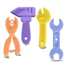 4 Pack Juguetes de Dentición para aliviar el Dolor de las Encías para Bebés de 0 a 12 Meses, Mordederas de Silicona para Bebés. Libre de BPA. Juguetes para primeras Etapas de Bebé. Diseño de Herramientas.