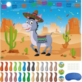 Morcheiong Pin The Tail on The Donkey Game with 48 Tails, Mexican Fiesta Party F