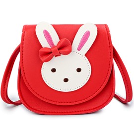 KEREDA Children's Shoulder Bag Girls, Cute Rabbit CrossBody Bag, PU Leather Princess Mini Bags for Children Girls 2-10 Years, red, youthful