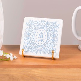 Miraculous Medal Filigree Stone Coaster | Catholic Home Décor | Absorbent & Durable | Marian Devotional Gift | Elegant Faith-Inspired Drink Coaster