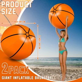 Meooeck 2 Pcs 27 Inch Inflatable Basketball Large Basketball Party Decorations Giant Inflatable Balls for Outdoor Activity Games Sports Event Birthday Party Supplies