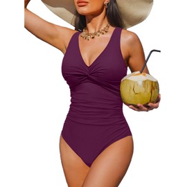 Holipick Purple Women Tummy Control One Piece Swimsuit - Push Up Bathing Suit Full Coverage Slimming Swimwear L