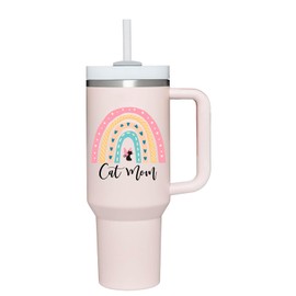 AMZUShome 40 oz Tumbler with Handle Cat Mom Gifts.Birthday Valentines Anniversary Mothers Day Christmas Gifts for Cat Lovers.Funny Cat Themed Gifts for Cat Lovers Cat Lady Cat Mom New Cat Mom.