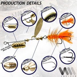 VMSIXVM Trout Lures Trout Spinners, Rooster Bait Tail Trout Fishing Lures for Bass Salmon Pike, Fishing Spinner Kit Smallmouth Bass Lures with Brass Spinner for Lake River Fishing