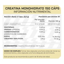 Suplemento Creatina Monohidrato 100 150 Cáps Prowinner Natural