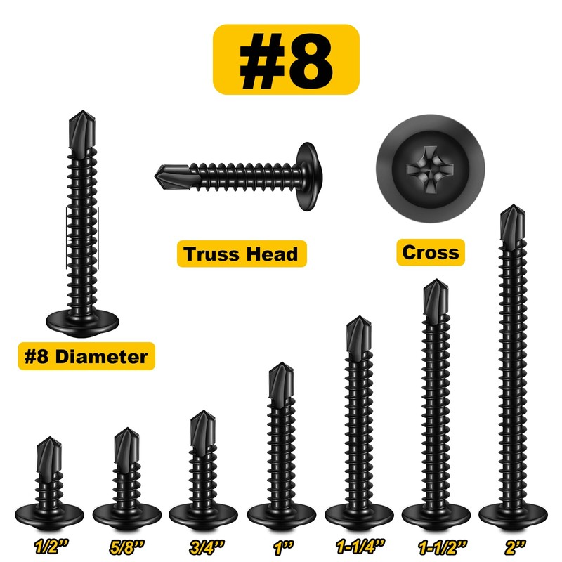 Self Tapping Screws for Metal (200Pcs) #8×1" Black Sheet Metal