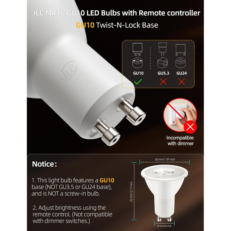 ILC GU10 LED Light Bulb, 40 Watt Equivalent Color Changing