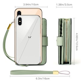 GAEKEAO Women's purse, women's purse, women's zip with coin compartment and RFID protection, Green, Fashionable