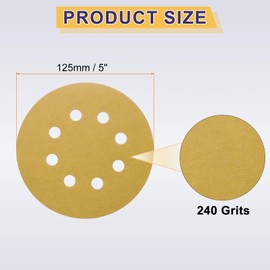 sourcing map 150pcs Hook and Loop Sanding Discs 5" 8-Hole 240 Grits Aluminum Oxide Abrasive Sandpaper for Random Orbital Sander Woodworking Sand Automotive Paint, Yellow
