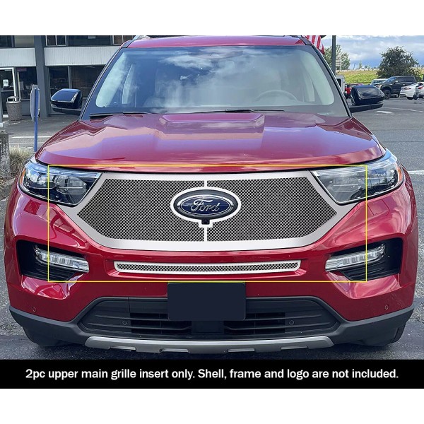 Grilleworld Fits 2020-2024 Ford Explorer Limited Upper Stainless Chrome Mesh