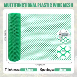 Chicken Wire Mesh Roll Plastic Mesh Fencing Poultry Breeding Netting Chicken Fencing Roll 0.8cm Hole Diameter Garden Balcony Netting (40cm×3m, Green)