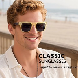 Joopin Acetate Square Sunglasses for Men Women Polarized UV Protection Trendy Oversized Womens Sun Glasses Retro(Beige Tortoise Frame Black Lens)