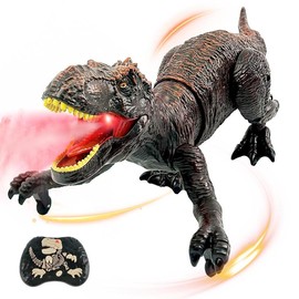 Dinosaur Animal Toy with remote control, Tirano-saurio Rex, Spinosaurus and SickleSaur Rex with water spray and swift movement, boys favorite in every festival - Dinosaurio: RC T-rex BROWN RED