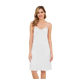 Sopesil Women's Full Slips Soft Nightdresses V Neck Under Dresses Ladies Slips Undedress Spaghetti Strap Basic Underskirt Chemises,White, XL