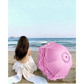 WENDIN Vintage Foldable Lace Parasol Gothic Umbrella rain Anti-uv Protection lace parasol sunblock umbrella dome Photo Props girls parasol umbrella women lace umbrella (Manual Pink)