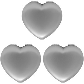 Set of 3 Contemporary Heart-Shaped Compact Mirrors with Reflective Finish (Silver)