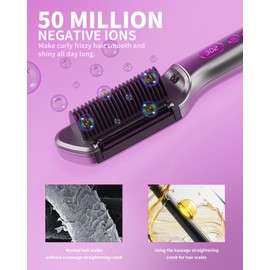 Kaasage 2-in-1 Heißes Öl & Haarglätterbürste, 9 Temperatureinstellungen Ionen Haarglätter Bürste with LED-Display，Schnellheiztechnologie,PTC Tech & Verbrühungsschutz Glättbürste