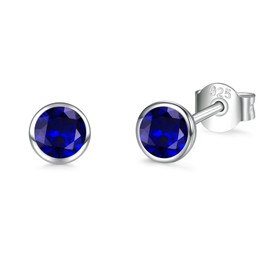 Sterling Silver Stud Earrings for Women Men Girls, 1 Pairs Small Blue Cubic Zirconia Stud Earrings, Hypoallergenic Tiny Sleeper Cartilage Tragus Earring Multiple Pirercings for Teens Kids, 4mm